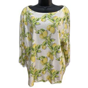 TALBOTS Luscious Size 3XL Lemons Cotton Boat Neck T-Shirt